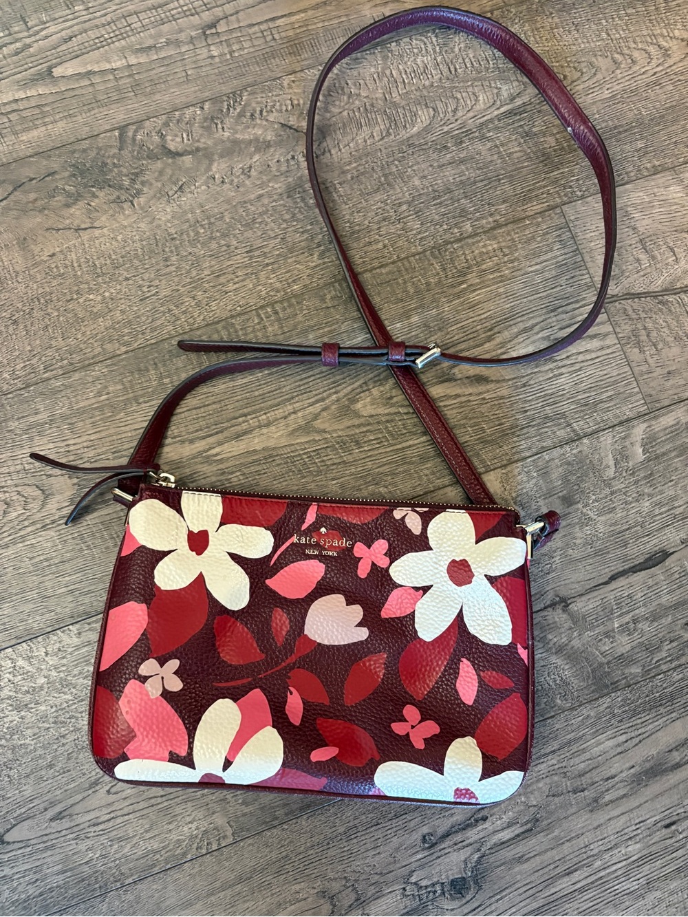 kate spade New York Jackson floral leather crossbody with pink and cream blooms